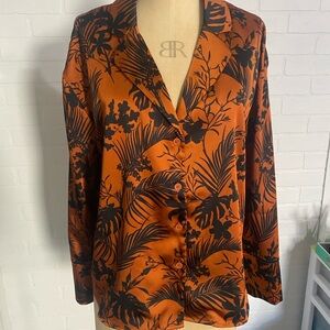 Floral Orange and Black Women's button down shirt